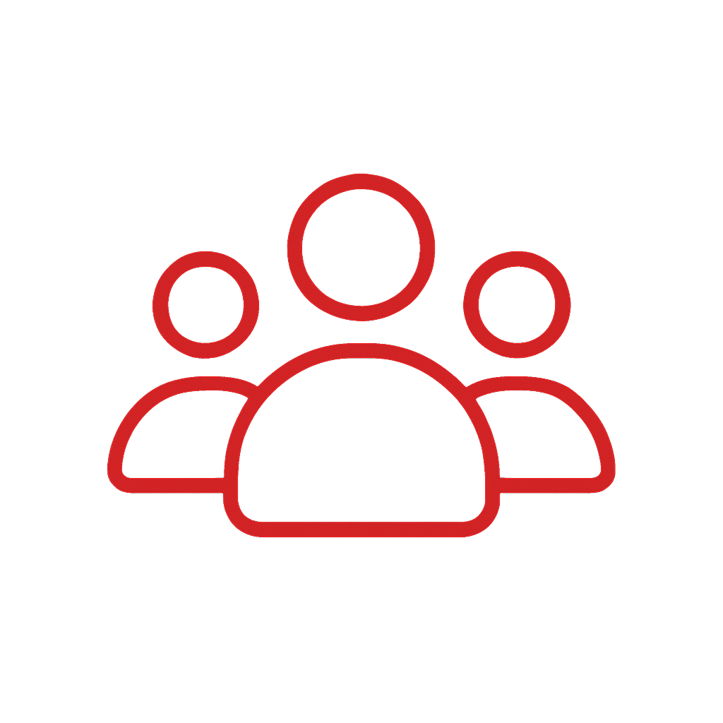 Red group of people icon representing partnership and collaboration
